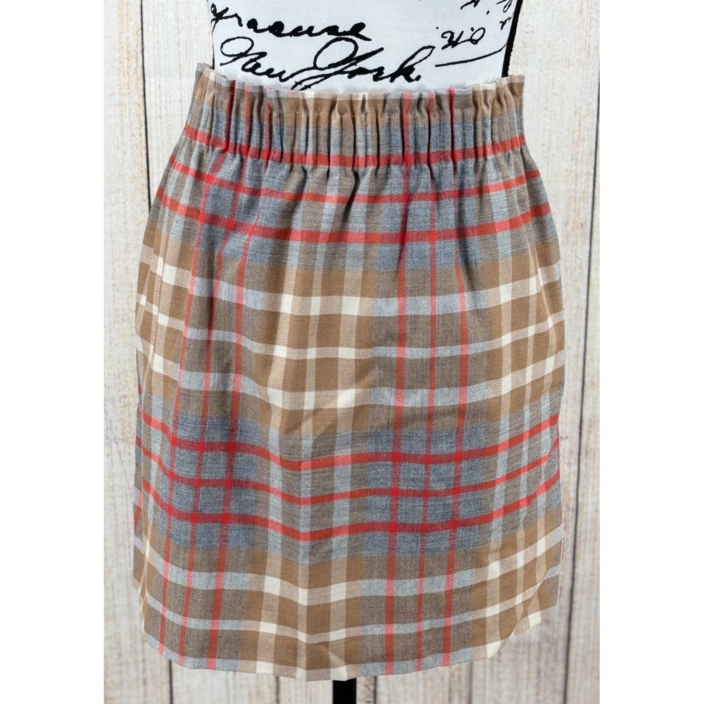 J. Crew Plaid Mini Skirt Size 4 Wool Blend Sidewalk Lined Pull On Elastic Waist - Picture 2 of 7